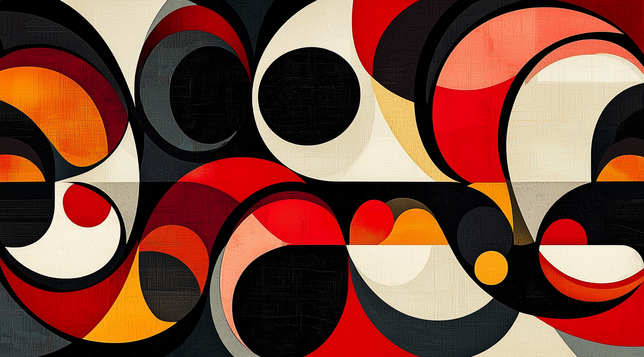 Rythmes de l'Abstraction
Composition abstraite dynamique mêlant formes géométriques fluides et contrastes de couleurs vives, où le rouge, le noir et le beige s’entrelacent dans un équilibre harmonieux.
Dynamic abstract composition blending fluid geometric shapes and vibrant color contrasts, where red, black, and beige intertwine in a harmonious balance.