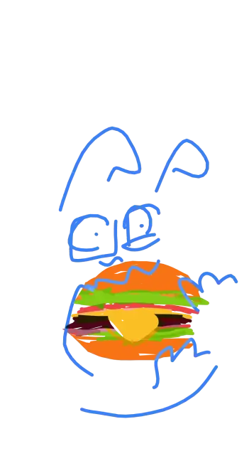Loose doodle of dog fursona in glasses eating burger that is more well drawn