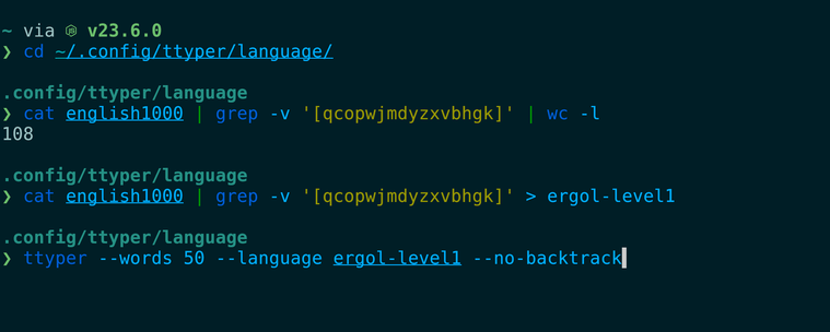 Copie d'écran d'une simple commande grep pour choisir des mots débutants pour ergol