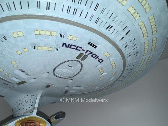 Underside of the saucer showing the NCC-1701-D registry