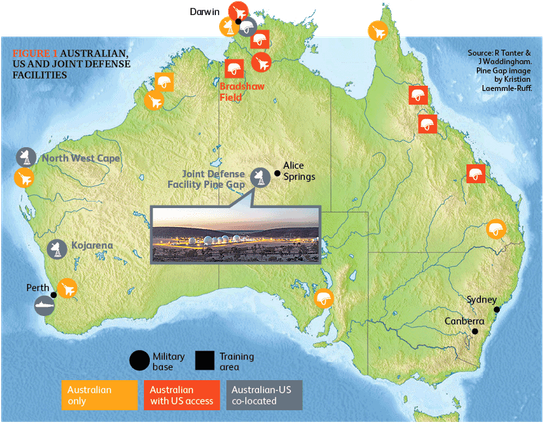 A map of joint or U.S. bases in Australia