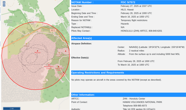 Flight restriction around Kilaeua volcano