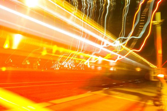 Streams of light, as a train passes