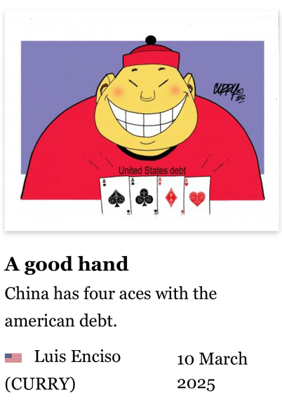 screenshot cartoon: Chinese karikatuur met 4 azen
tekst: a good hand