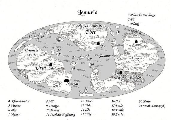 Das Bild zeigt eine Fantasywelt mit mehreren Kontinenten, in schwarz-weiß.