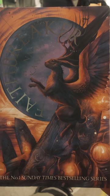 Cover for Faithbreaker, the third in Hannah Kaner's fantasy trilogy, depicting a gid that is a mixture of animals