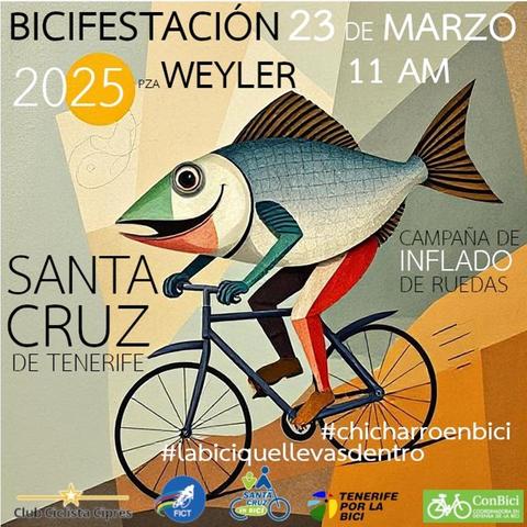 CARTEL DE LA BICIFESTACION EN APOYO A LOS CARRILES BICI DE SANTA CRUZ DE TENERIFE EL DOMINGO 23 DE MARZO DE 2025