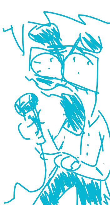 Dog fursona in glasses, shirt and pants stands and yells at microphone angrily. Notably this time he doesn't have his necktie