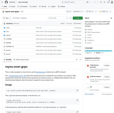 screenshot of the rsync-over-grpc demo