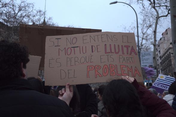 "Si no entens el motiu de (la) lluita, és perquè ets part del problema."
en: "If you don't understand the motive of the fight, it's because you are part of the problem."