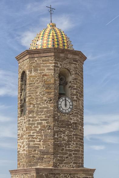 Sant Antonio abate church bell tower in Castelsardo, Sardinia, Italy