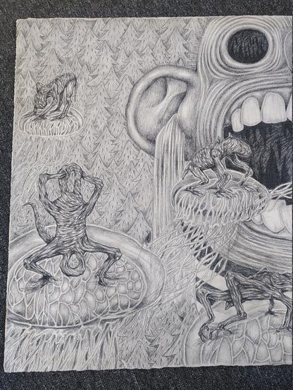 Gros plan sur la moitié gauche du dessin.