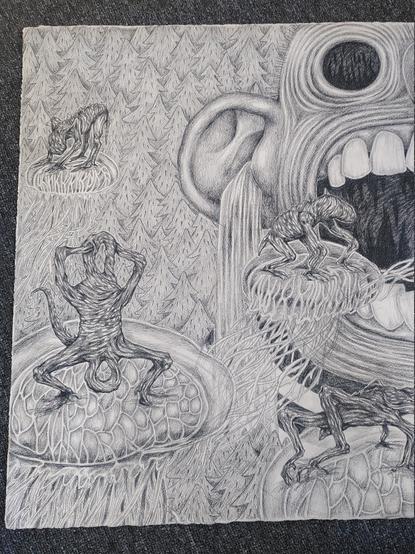 Gros plan sur la moitié gauche du dessin.