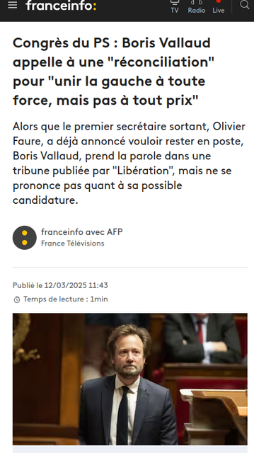 Congrès du PS : Boris Vallaud appelle à une "réconciliation" pour "unir la gauche à toute force, mais pas à tout prix"
Alors que le premier secrétaire sortant, Olivier Faure, a déjà annoncé vouloir rester en poste, Boris Vallaud, prend la parole dans une tribune publiée par "Libération", mais ne se prononce pas quant à sa possible candidature.