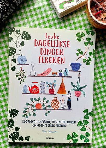 Foto 2. 
Het boek op mijn groenwit gebolkte tafel.