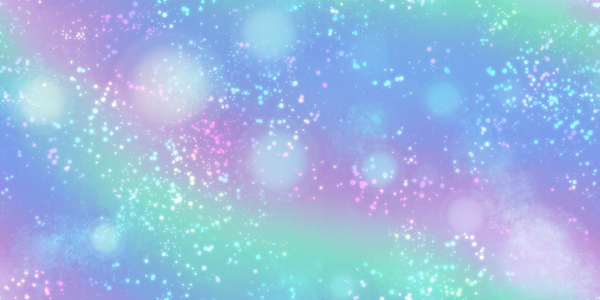 An abstract digital painting. The background is a swirling combination of pastel blue, pink, and green. The image is covered with stars and bokeh.