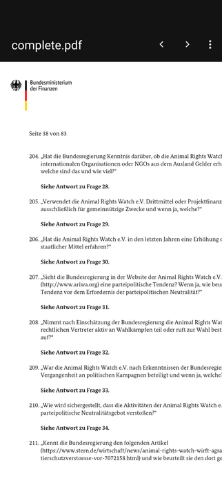 Ausschnitt aus dem Brief des Bundesfinanzministeriums an die Bundestagspräsidentin
