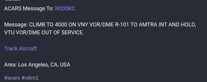 ACARS message about VOR in Ventura/Oxnard being out of service