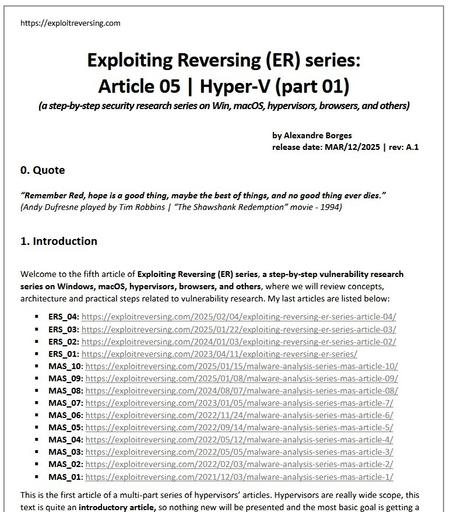 Exploiting Reversing (ER) series: article 05 | Hyper-V (part 01)