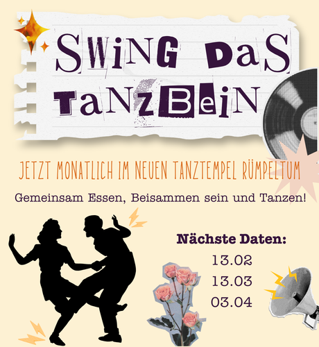 Flyer eines Anlasses im Rümpeltum.ch
"Swing das Tanzbein"
am 13.3.2025