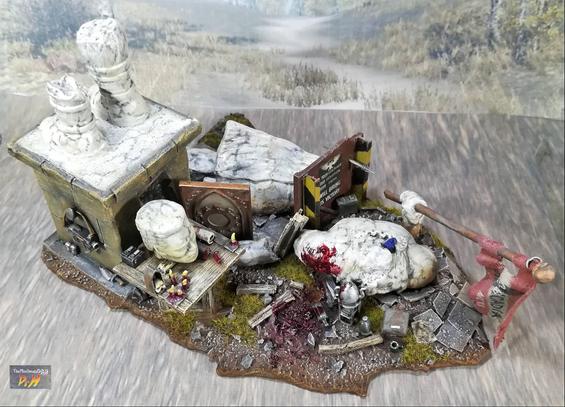 High angle photo of inside the barricade of the fallen statue terrain piece.