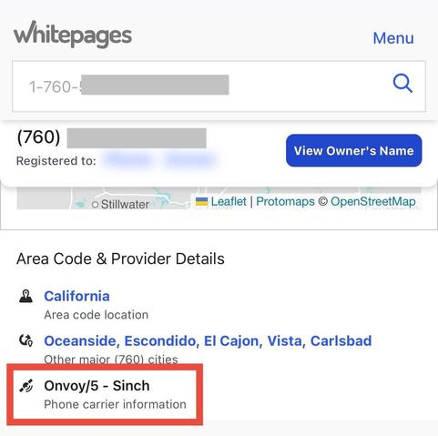 Look up above the phone number on whitepages.com to see the carrier is Onvoy