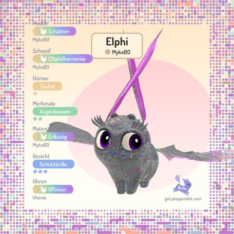 Elphi, a Peridot-Dot with a metallic complex pattern.