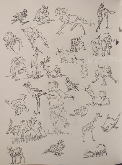 Black Fineliner on paper

Various sketches of animals, each drawn in one continuous line.