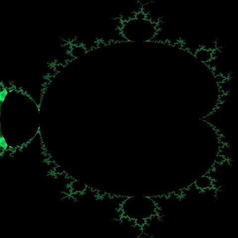 Mandelbrot set with green lichen-like boundary