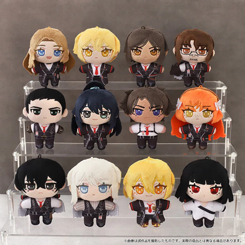 A photograph taken from the website of Animate, showing a series of twelve plushies, one for each of the Limbus Company Sinners.