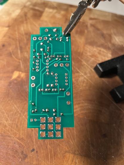 Close up of back of board showing solder work.