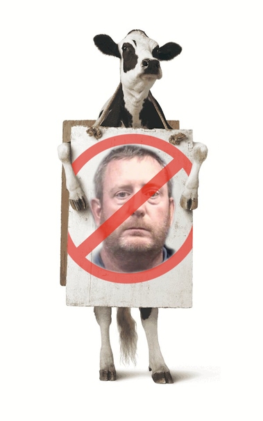 a Chick-fil-a cow wearing a billboard with a man's face crossed out.

the man: Stacy Lee Austin - arrested for traveling 400 miles to rape a child - was owner of an Ohio Chick-fil-a..  He has now appeared in court.

This happened on a Sunday.

https://www.theintelligencer.net/news/community/2024/03/st-clairsville-chick-fil-a-owner-charged-with-sex-crimes-in-north-carolina-makes-first-court-appearance/
