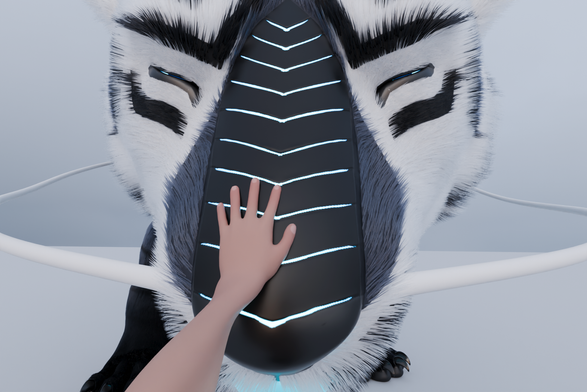 point of view of viewer petting a big dragon on the bridge of their snout.