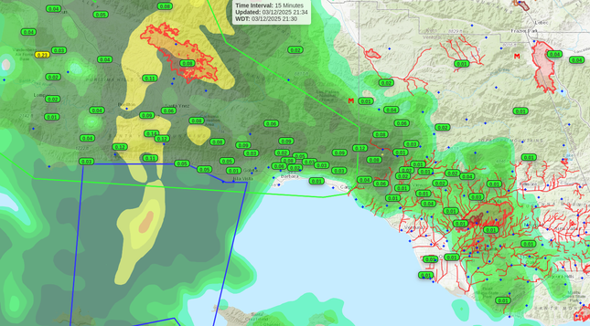 Band of rain headed for LA, eventually... but right now about to hit Isla Vista