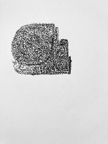 english below un dessin pointilliste abstrait en noir et blanc. a pointillist drawing in black and white.