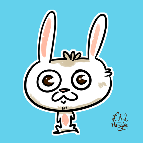 A cartoon of a bunny with a cute funny face.