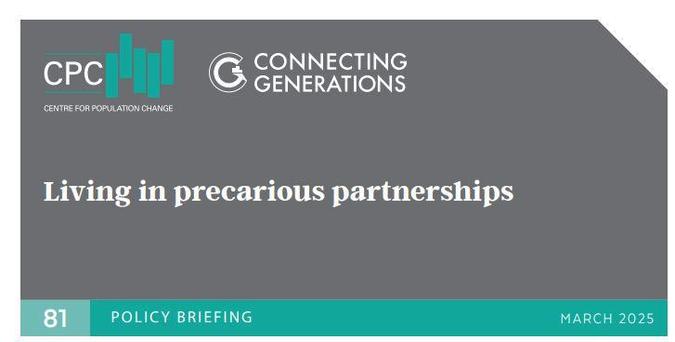 Image shows the front cover of CPC-CG Policy Briefing 81 'Living in precarious partnerships' from March 2025. Available to read at: https://www.cpc.ac.uk/docs/PB81_Living_in_precarious_partnerships.pdf