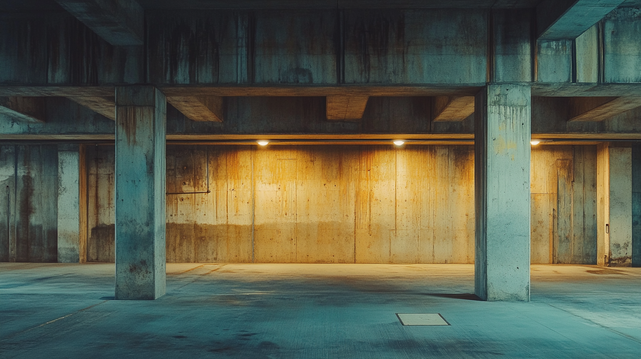 Vide de Béton
Un parking désert en béton brut, baigné d’une lumière tamisée, où les ombres et les textures accentuent une atmosphère froide et minimaliste.
An empty brutalist concrete parking lot, bathed in dim light, where shadows and textures enhance a cold and minimalist atmosphere.