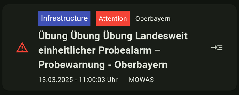 Ausschnitt von Screenshot aus Fosswarn App: "Übung..."