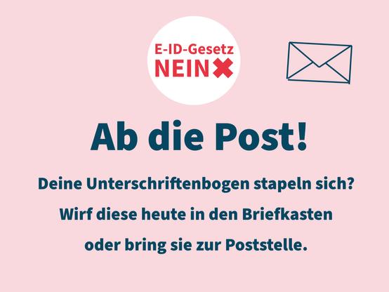 Ab die Post!
Deine Unterschriftenbogen stapeln sich?
Wirf sie heute in den Briefkasten oder bring sie zur Poststelle.