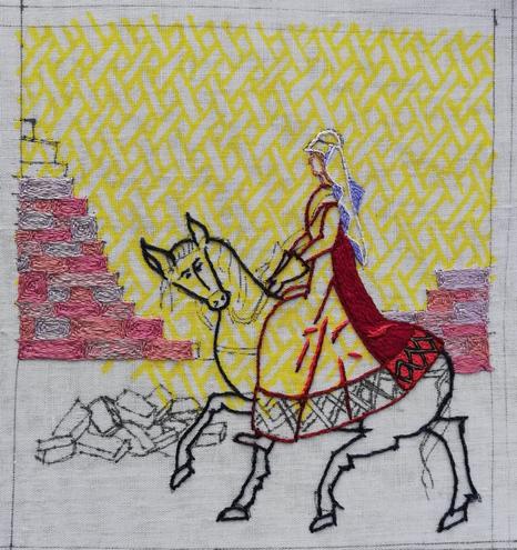 Progress on the Aethelflaed embroidery. All but the top three levels of the wall are now in place.