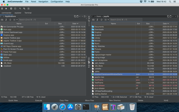 File Manager Ant Commander Pro on macOS using Flat Dark theme