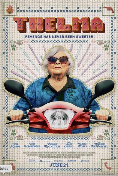June Squibb rides a red scooter on the poster for Thelma