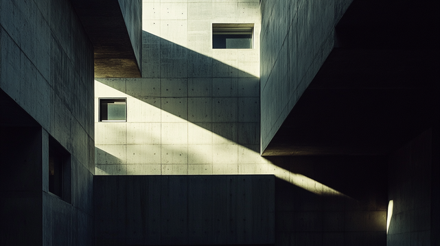 Silence de Béton
Structure brutaliste en béton aux lignes géométriques marquées, où la lumière et l’ombre sculptent l’espace dans une atmosphère minimaliste et contemplative.
Brutalist concrete structure with strong geometric lines, where light and shadow sculpt the space in a minimalist and contemplative atmosphere.