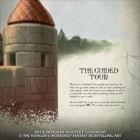 Close up of an illustration of the ramparts of Guildenhof and the start of the Guide Tour section of the book.