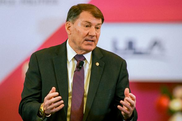 Sen. Mike Rounds (R-SD) answers a reporter's question.