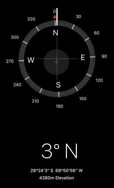 A screenshot of the compass app, showing the elevation at 4380 meters above sea.