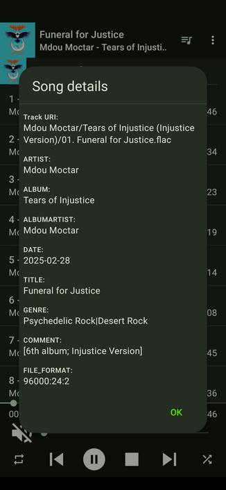 MALP screenshot of song details for opening track. 24/96 yo!