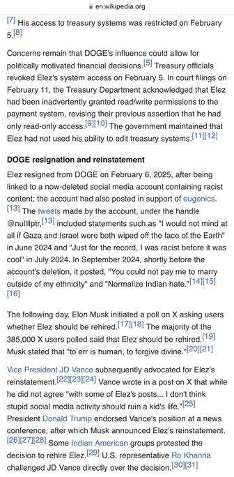 Screenshot from Wikipedia article pertaining to DOGE worker Marko Elez.