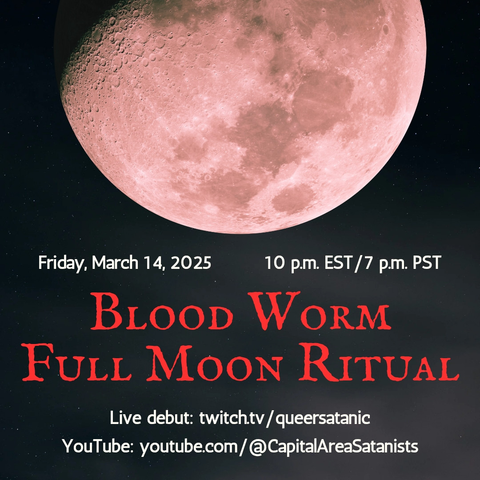 image of a full moon with a red tint, text in post